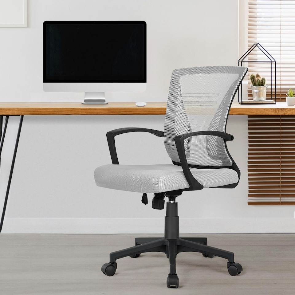 image 1 of Yaheetech Ergonomic Mesh Office Chair Mid-Back 360° Rolling Casters | Grey