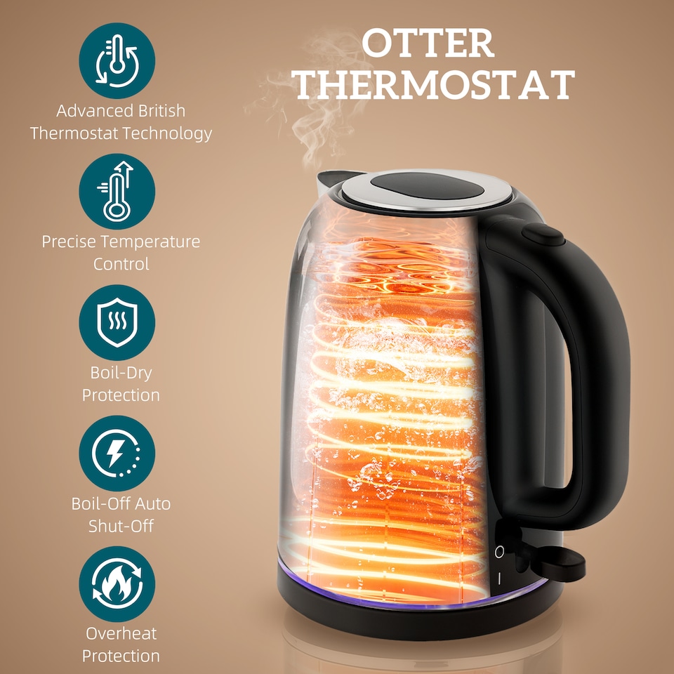 image 1 of HOMCOM Kettle and Toaster Set, 1.7L 3000W Rapid Boil Jug Kettle with Otter Thermostat, Limescale Filter, 2 Slice Toaster with 7 Browning Controls, Crumb Tray, Black | Black