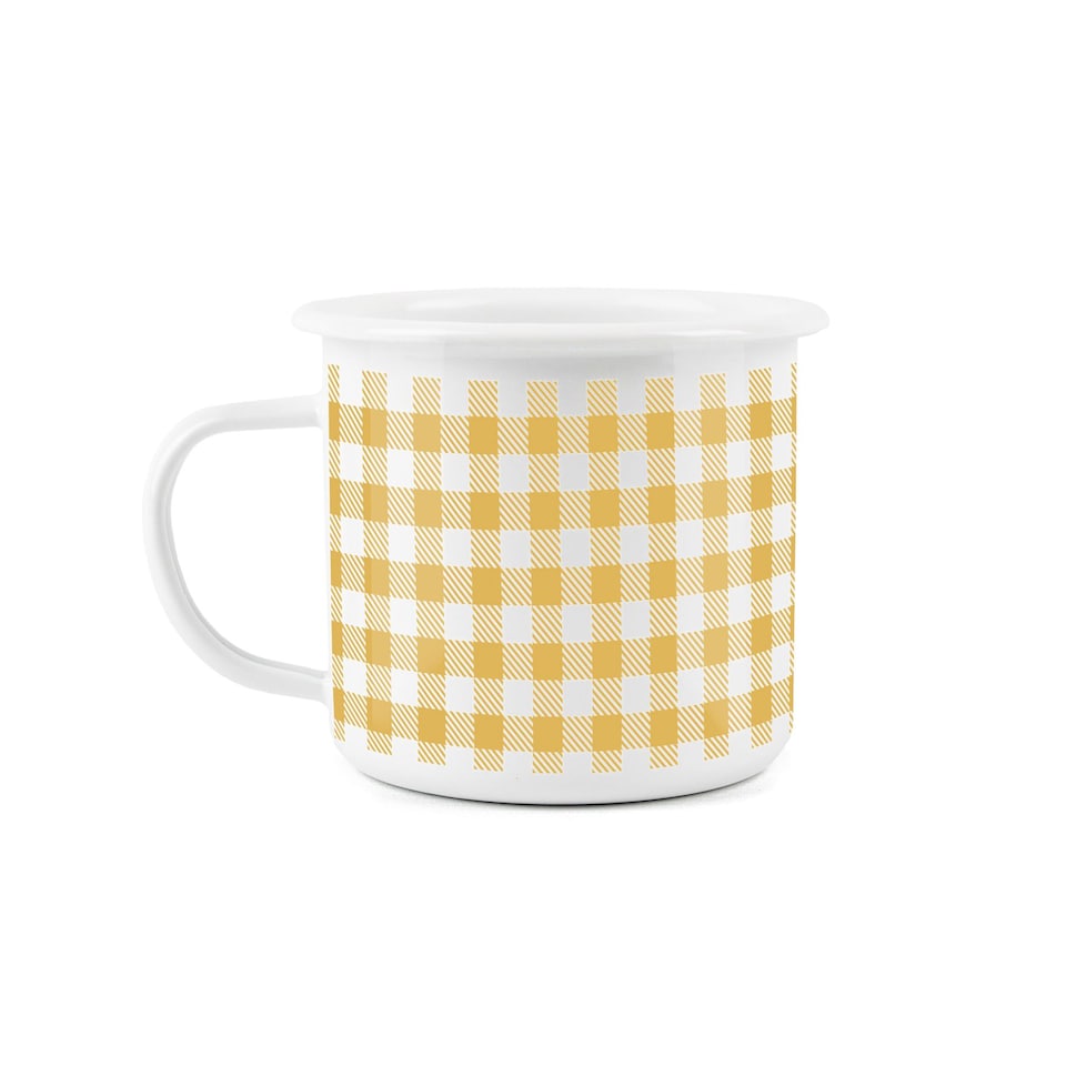 image 1 of Yellow Gingham Print Enamel Mug