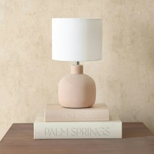 ValueLights Chelsea Natural Linen Shade Hand Finished Sandblast Natural Ceramic Table Lamp Cream
