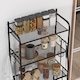 image 8 of HOMCOM 5-Tier Kitchen Storage Unit, Microwave Stand with 5 Mesh Open Shelves and 4 Hooks, Modern Coffee Bar Station with Steel Frame for Living Room, Black