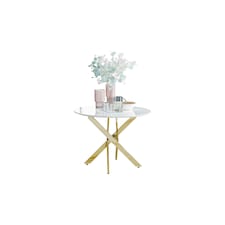 Furniturebox Novara 100cm White High Gloss Table (Gold)