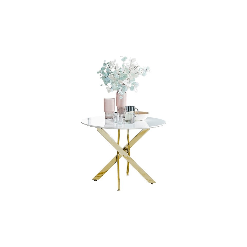 image 1 of Furniturebox Novara 100cm White High Gloss Table (Gold)