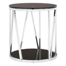 Interiors By Premier Modern Round Chrome Finish Side Table, Durable Side Table For Livingroom, Tempered Glass Modern Side Table Silver