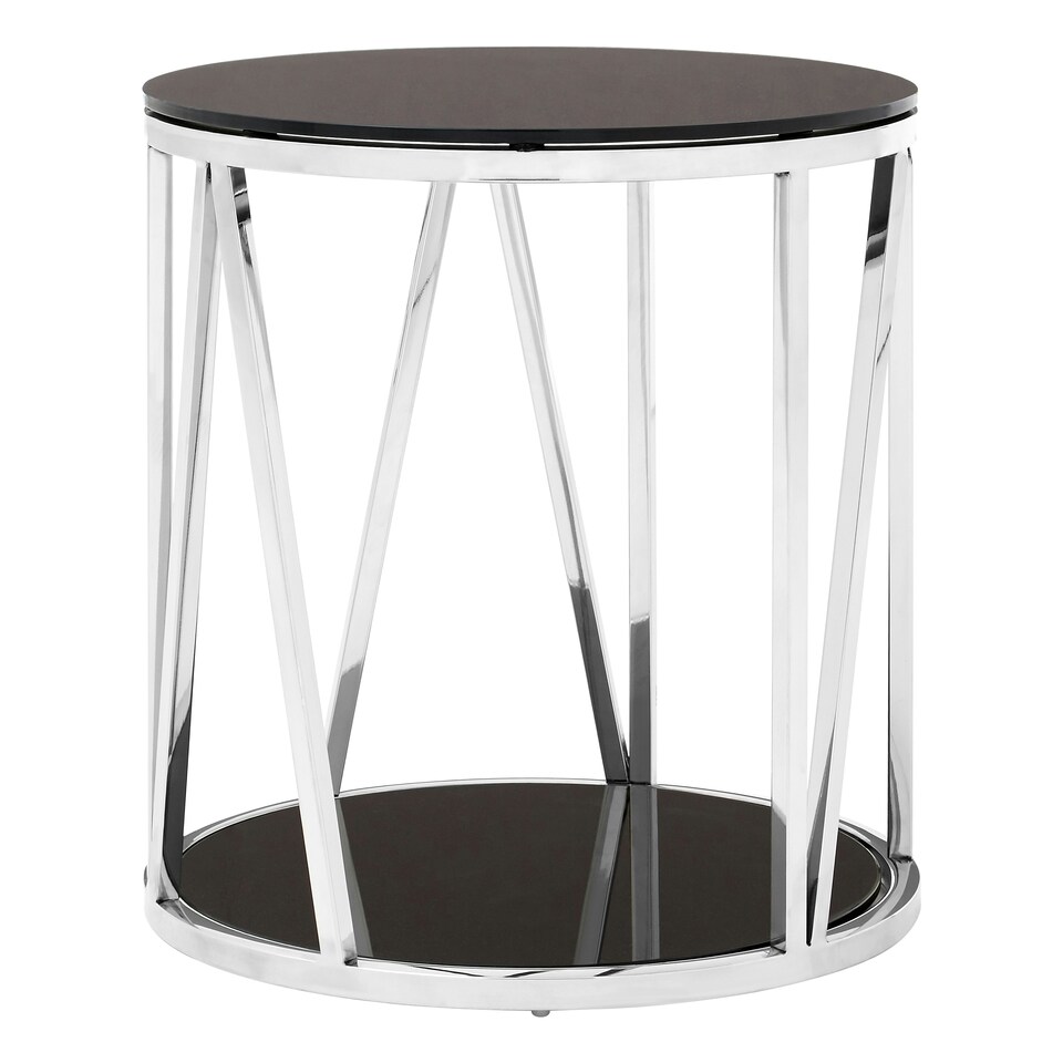 image 1 of Interiors By Premier Modern Round Chrome Finish Side Table, Durable Side Table For Livingroom, Tempered Glass Modern Side Table Silver