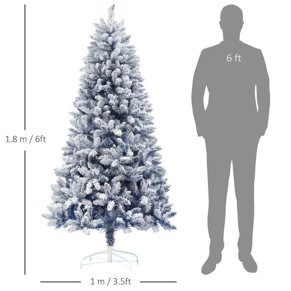 image 1 of HOMCOM 6ft Flocked Artificial Christmas Tree with 700 Snow Frosted Tips, Metal Stand, Snowy Hinged mas Tree, Blue