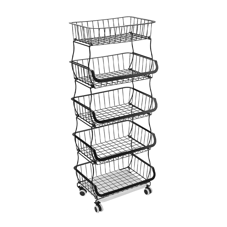 image 1 of Living and Home 5-tiered Kitchen Storage Rack with Casters | Black | 5 Tier