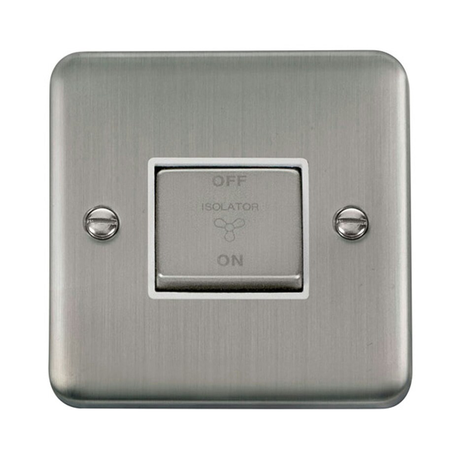 SE HOME Curved Satinless Steel 10A 1 Gang Ingot 3 Pole Fan Isolation Switch White | Stainless Steel