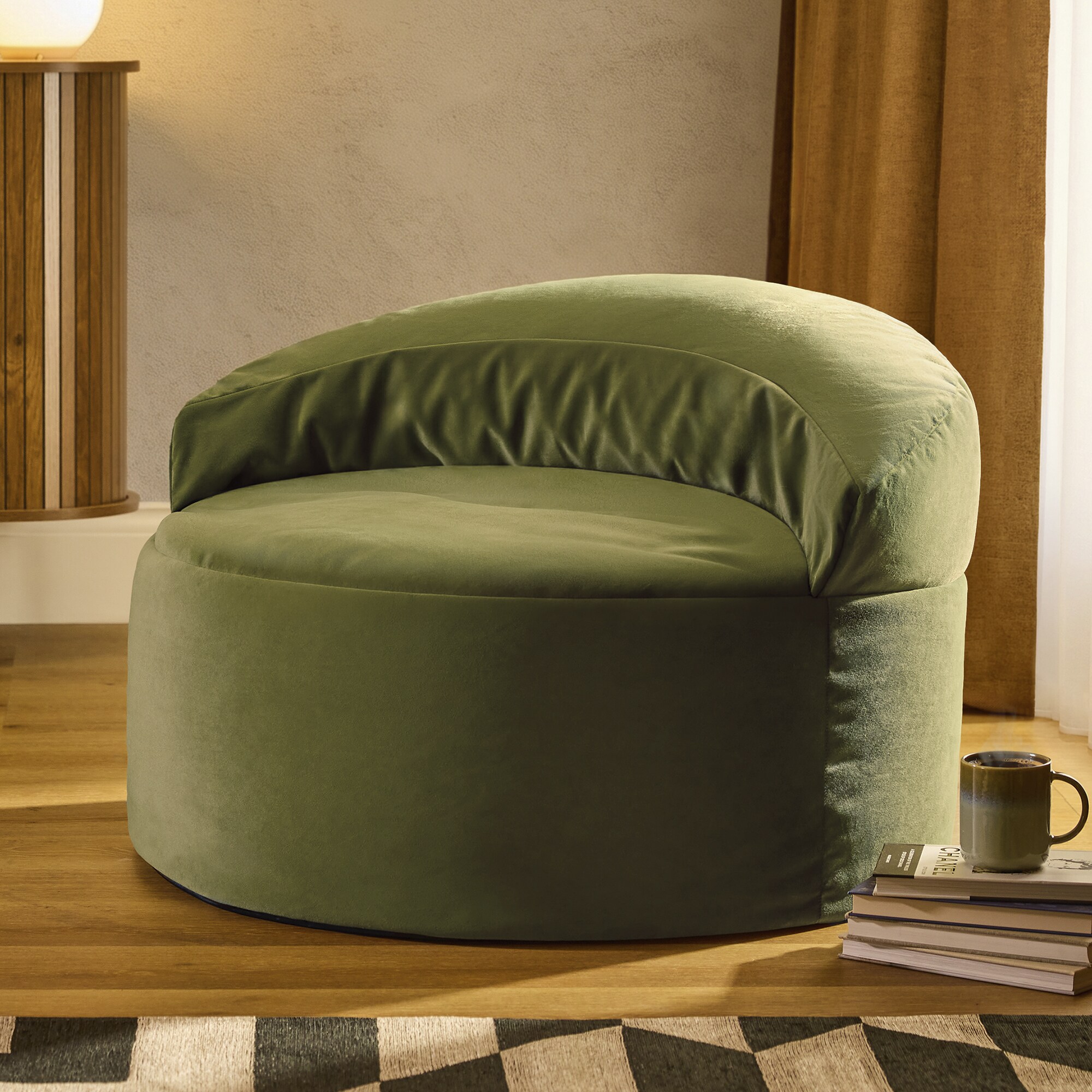 icon Orb Velvet Accent Chair Bean Bag, Olive Green