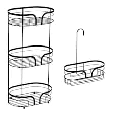 Showerdrape Dante Black Freestanding Floor Caddy and Mini Shower Caddy | Black | Black