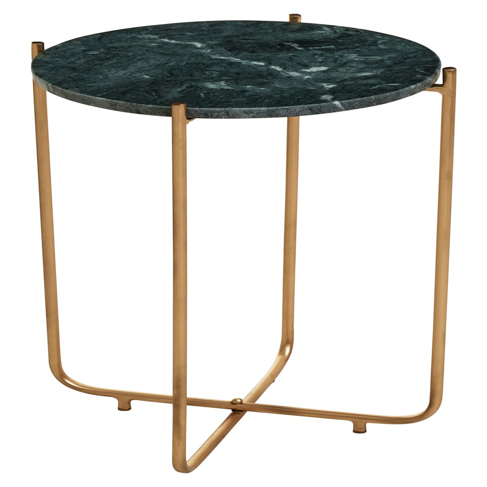 image 1 of Interiors by Premier Marble Top Green Side Table, Open Design Frame Bedside Table, Round End Table for Living Room, Lounge Green
