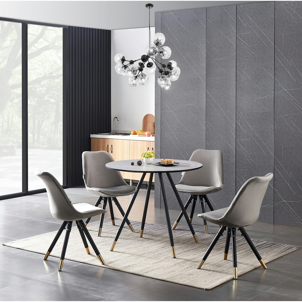 image 1 of Single Sofia Ergonomic Modern Dining Chair Upholstered in Velvet, Metal Legs with Gold End Tips | Grey | Dark Grey