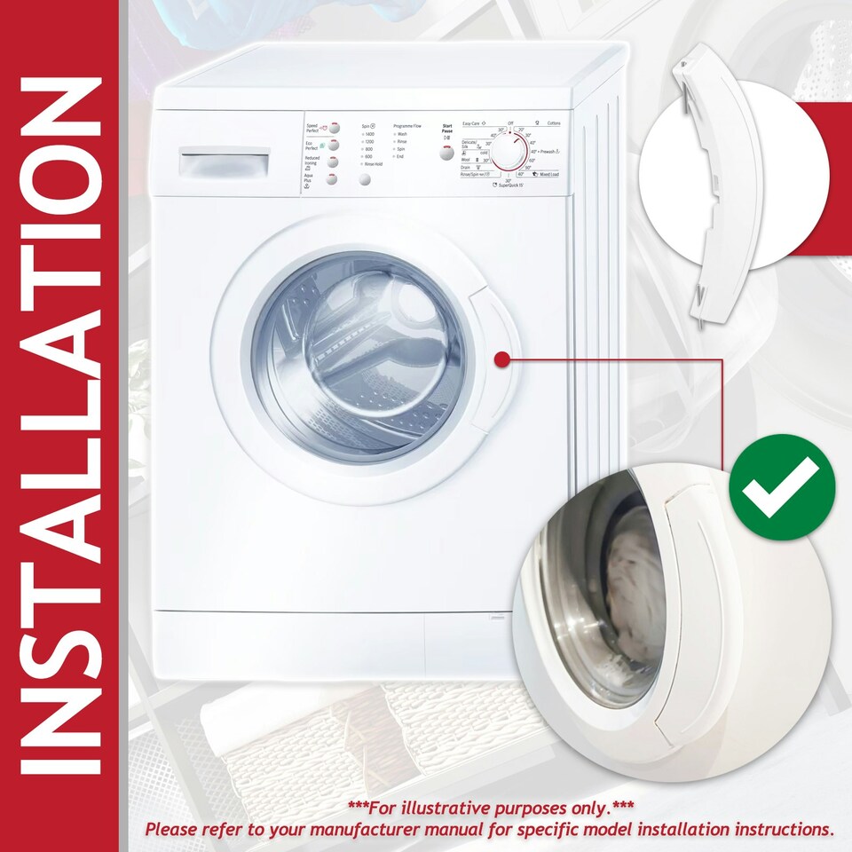 image 1 of SPARES2GO Door Handle for Bosch for Neff for Siemens Washing Machine 10009732 266751 641104 648581 (White)