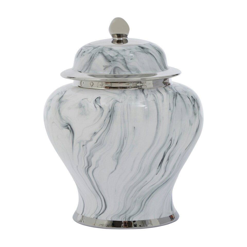 image 1 of Interiors by Premier Marble Effect Large Ceramic Jar Silver
