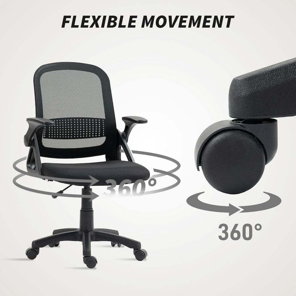 image 1 of HOMCOM Ergonomic Swivel Computer Chair with Flip-up Armrests, Black Black