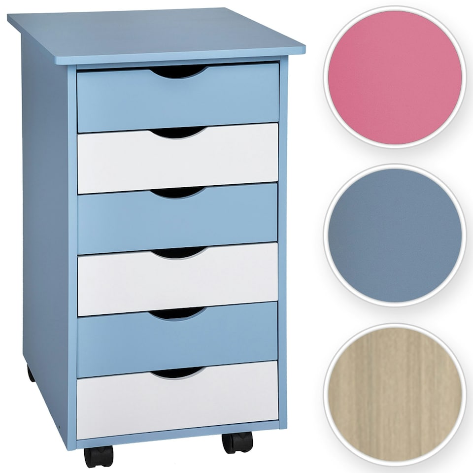 image 1 of Chest of Drawers - with 6 drawers, made of wood, with 4 wheels, 36 x 40 x 65 cm Pink