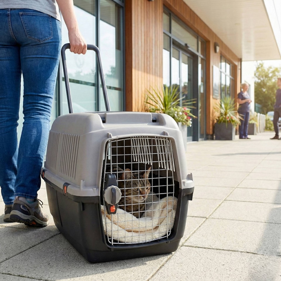 image 1 of Dog Pet Carrier Transporter Cage - Black & Grey - X- Large