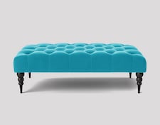 Alyana 180cm Rectangle Ottoman Bench with Wooden Legs- Teal Plush Velvet Chesterfield Upholstered Footstool