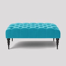 Alyana 180cm Rectangle Ottoman Bench with Wooden Legs- Teal Plush Velvet Chesterfield Upholstered Footstool