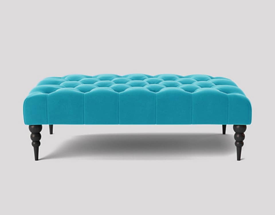 image 1 of Alyana 180cm Rectangle Ottoman Bench with Wooden Legs- Teal Plush Velvet Chesterfield Upholstered Footstool