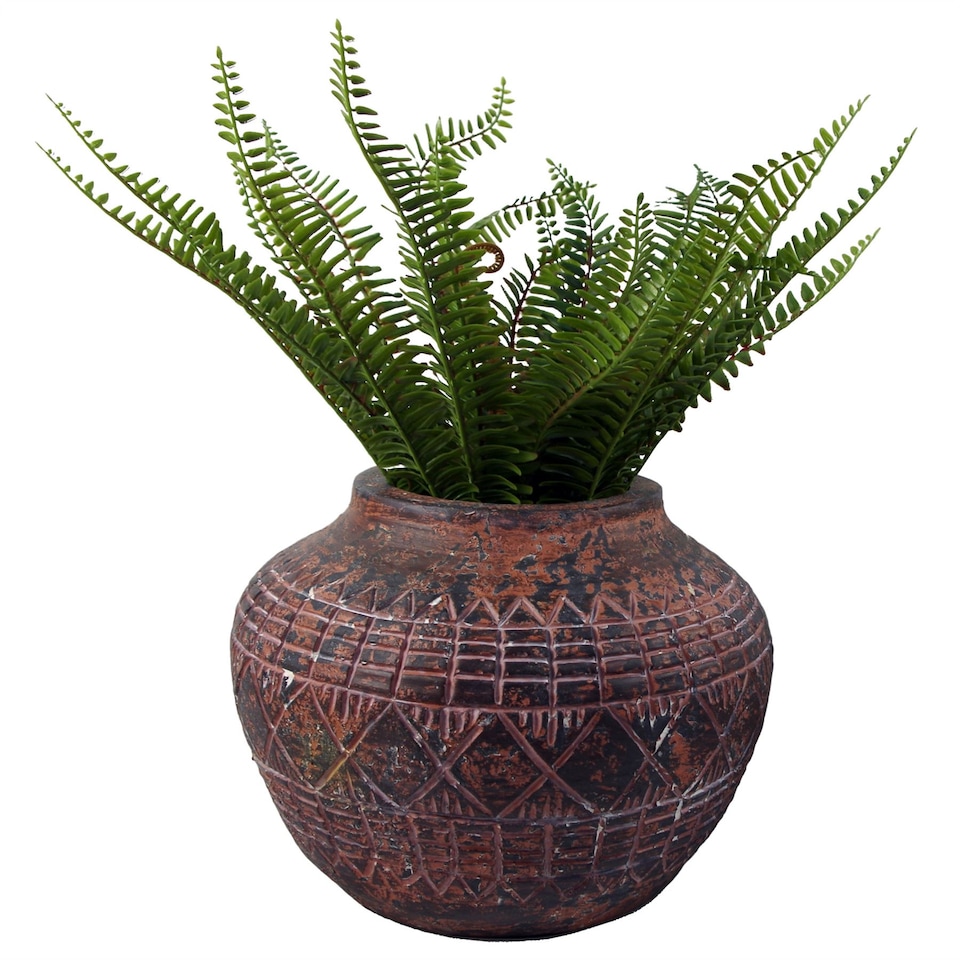 image 1 of Planters Plant Pots Aztec Vase Planter 23cm x 30cm | Brown