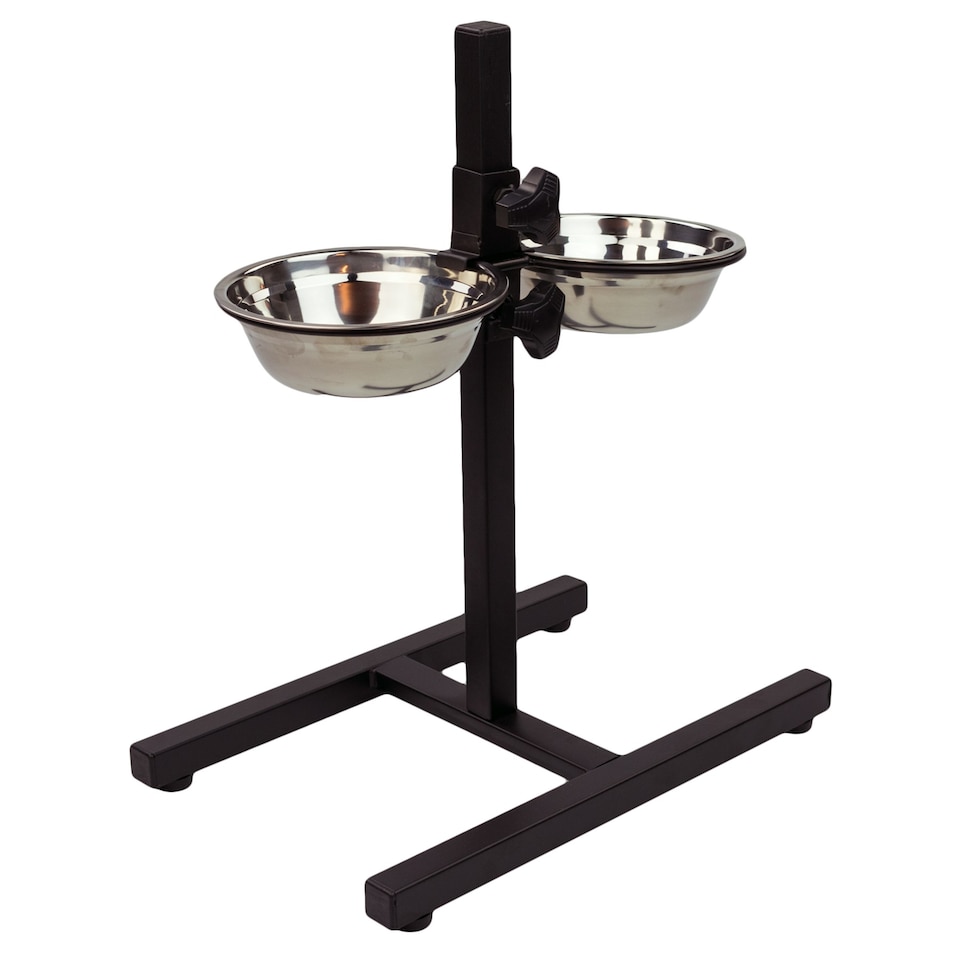 image 1 of KCT Adjustable Medium Pet Stand with 2 Bowls | Black | Silver | Medium | 1