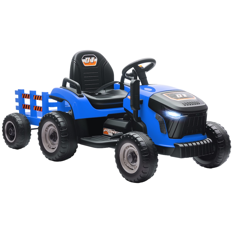 image 1 of AIYAPLAY Ride on Tractor with Trailer, 12V Electric Vehicle with Remote Control, Ride on Car for Kids with Music, Shifter, Start-Up Sound for Ages 3-8 Years | Blue