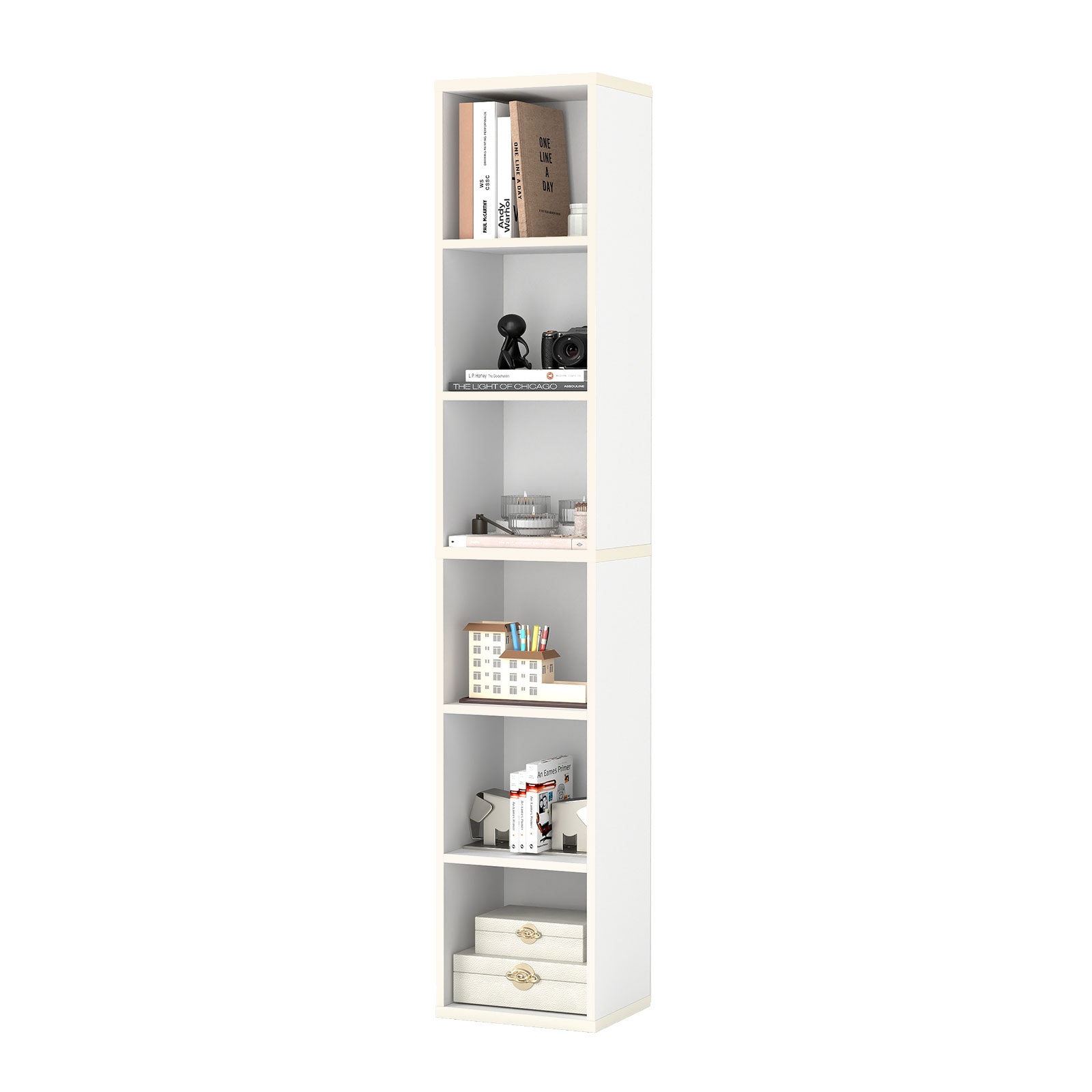 Levede Slim Wooden Bookcase White Storage Shelf Organizer for Home Office | White