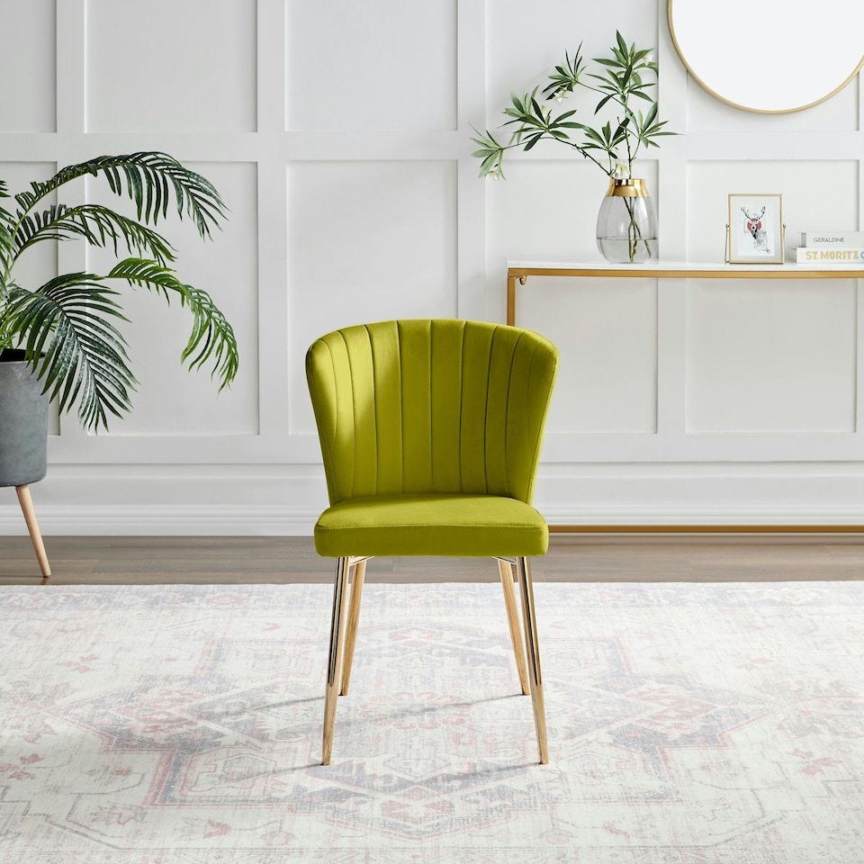 image 1 of Furniturebox Danica Dining Chair Green Velvet Gold Legs x 2