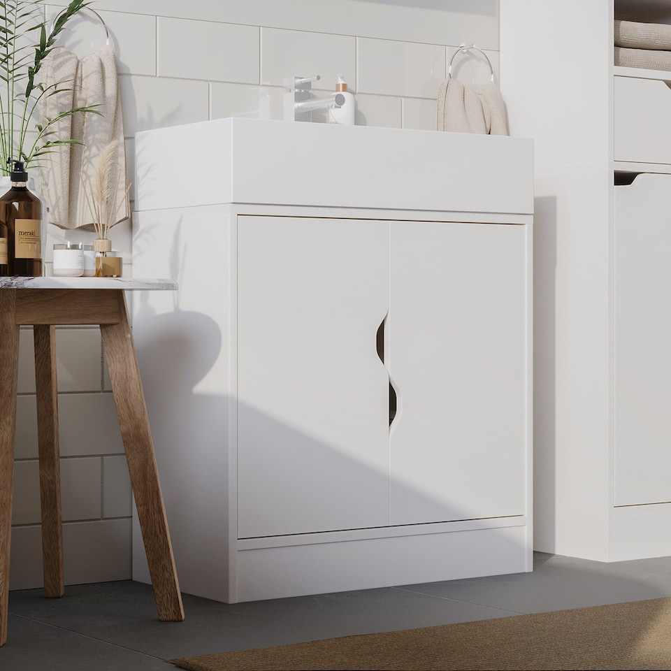 image 1 of Bathroom Sink Cabinet with Partial Pedestal | White | 60 x 60 x 30 | 1