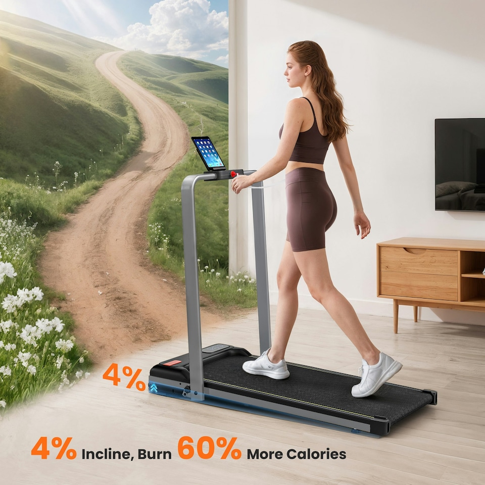 image 1 of SPORTNOW Folding Treadmill Under Desk Walking Pad with Incline, Silver Tone