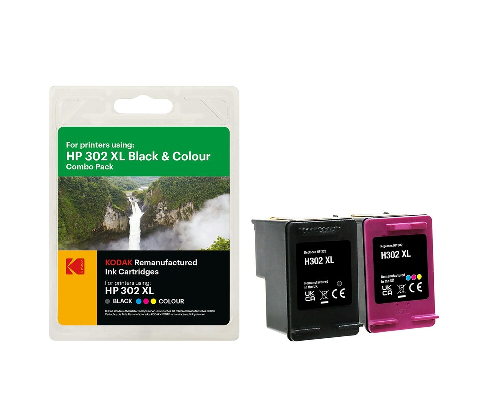 image 1 of Kodak Remanufactured HP 302XL Blk / HP 302XL Col Combo Pack Ink Cartridges | Black | Colour | 1