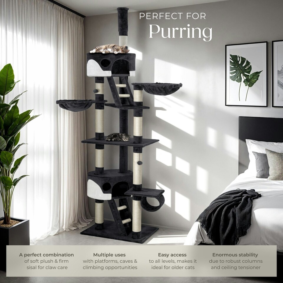 image 1 of Cat Tree Hansi - 243 to 260 cm, sisal cat scratching posts - Black/White