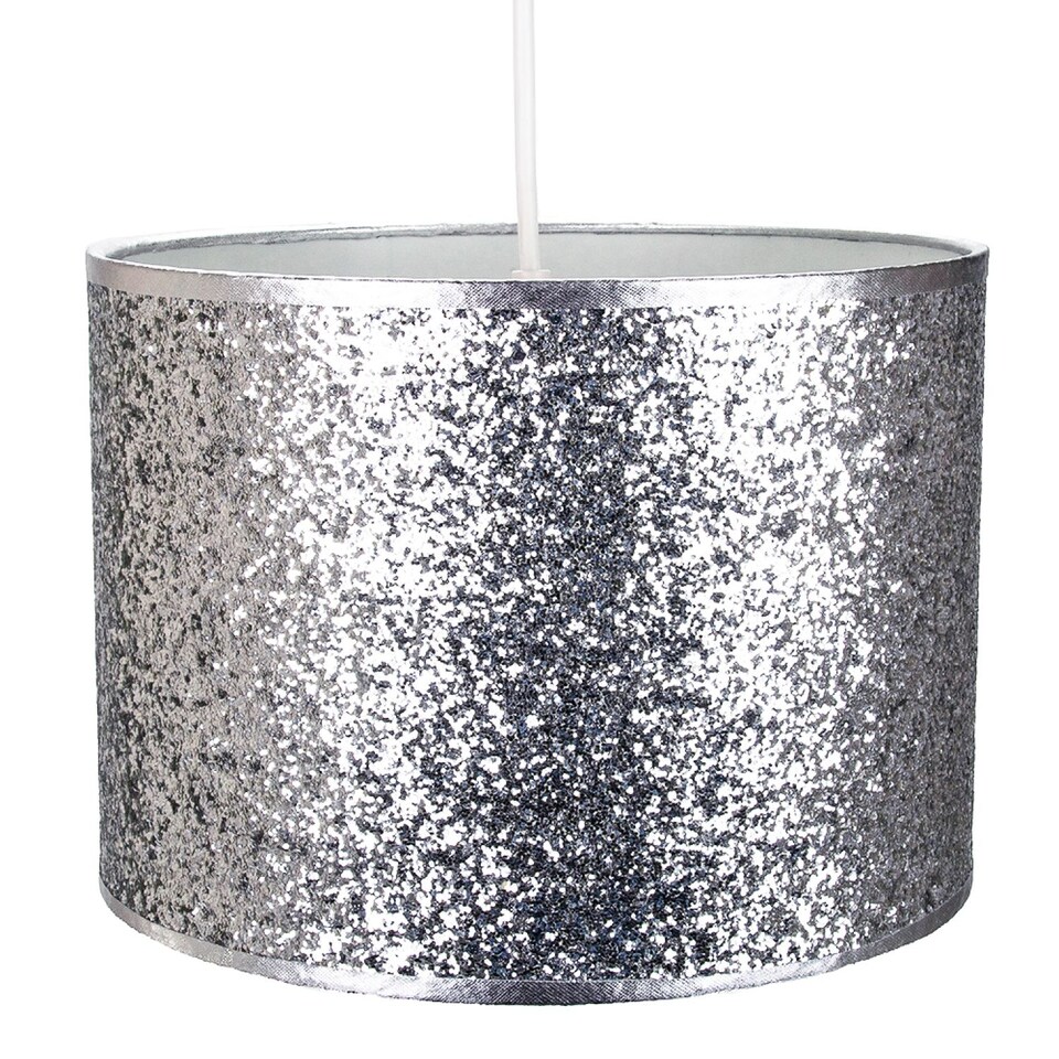 image 1 of Modern and Designer Bright Silver Glitter Fabric Pendant/Lamp Shade 25cm Wide | Silver | Silver | 1
