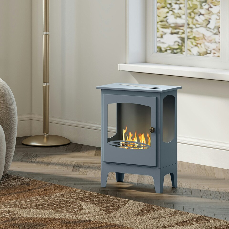 image 1 of HOMCOM Freestanding Bioethanol Fireplace Ethanol Fireplace Stove, Grey