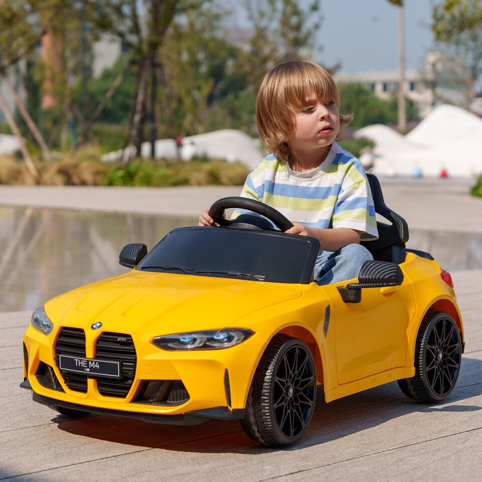 image 1 of AIYAPLAY BMW M4 Licensed Electric Car for Kids, 12V Kids Electric Ride on with Remote Control, Suspension, Music, Horn, LED Lights, for Ages 3-5 Years, Yellow