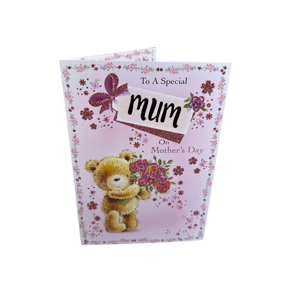 image 1 of To A Special Mum Teddy Holding Bouquet Design Mother's Day Card