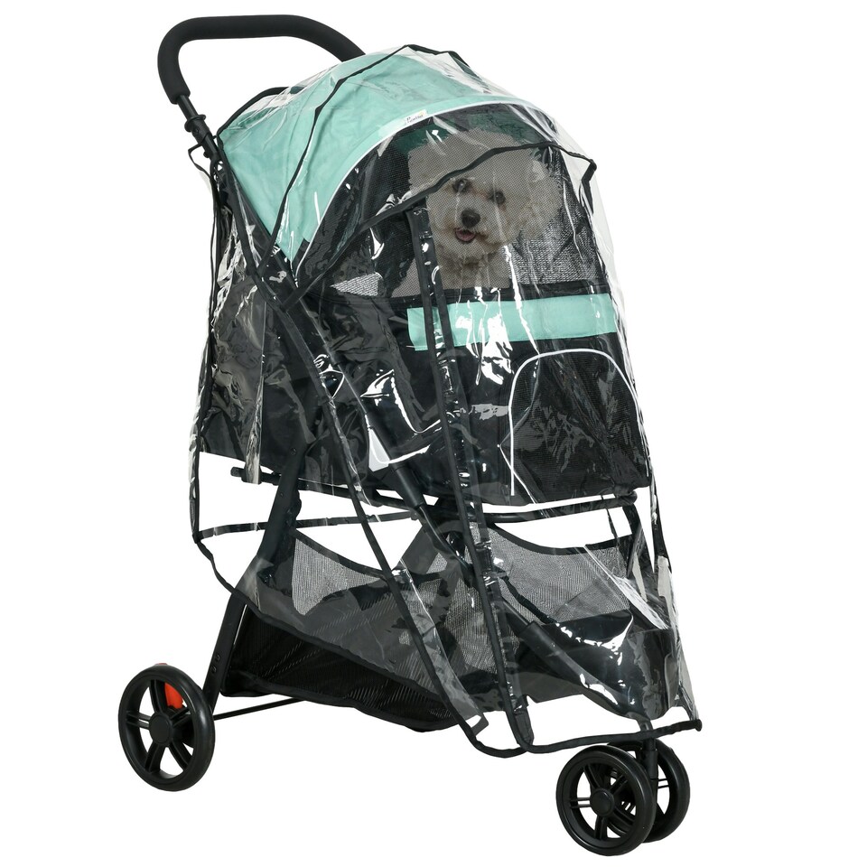 image 1 of PawHut Dog Stroller for XS Dogs, S Dogs, Cats with Rain Cover - Green