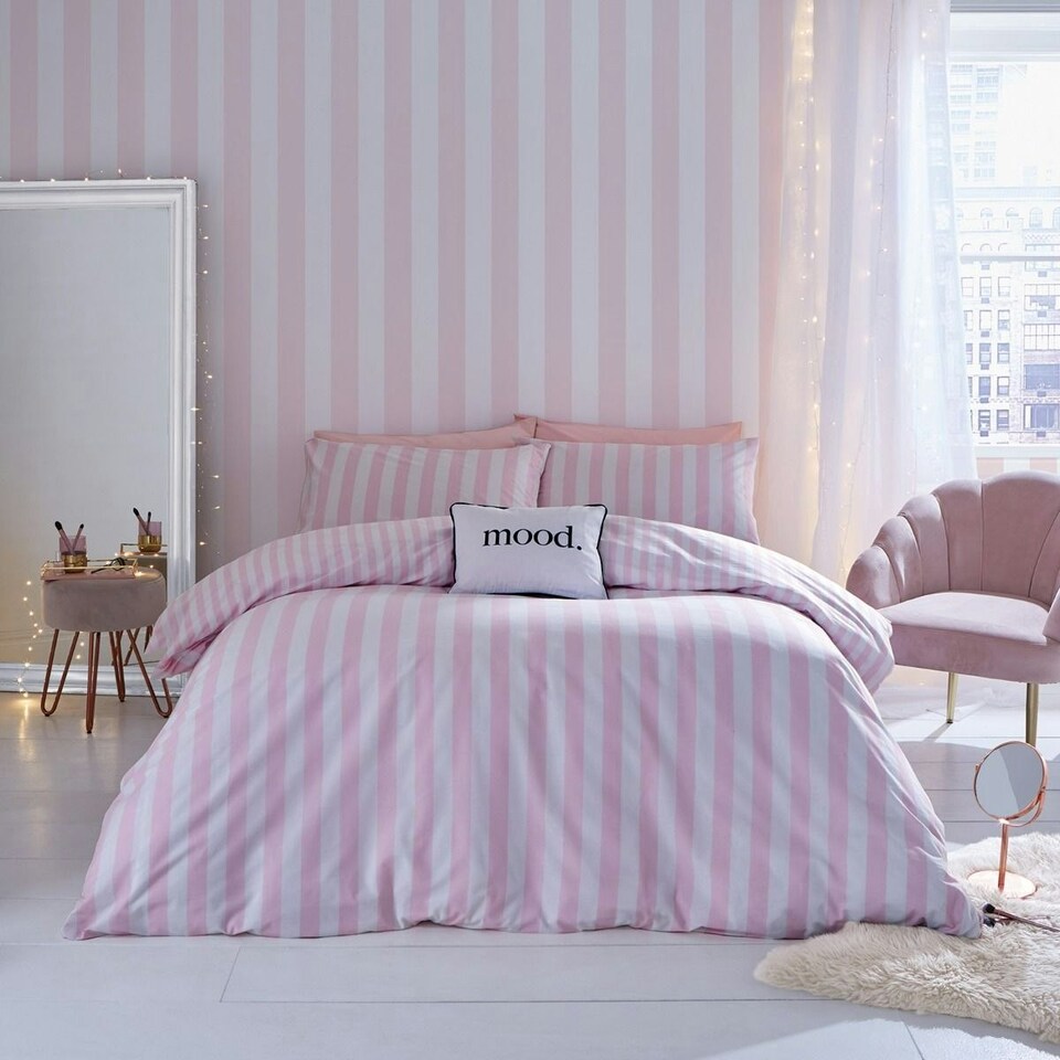 image 1 of Muriva Sassy B Stripe Tease Wallpaper - Pink/White - 10.05m x 53cm Pink