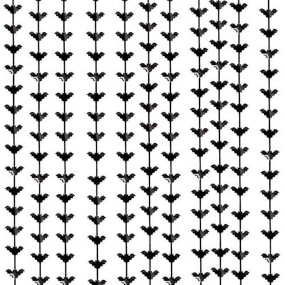 image 1 of Black Bat Plastic Fringe Curtain Halloween Backdrop 2m x 98cm
