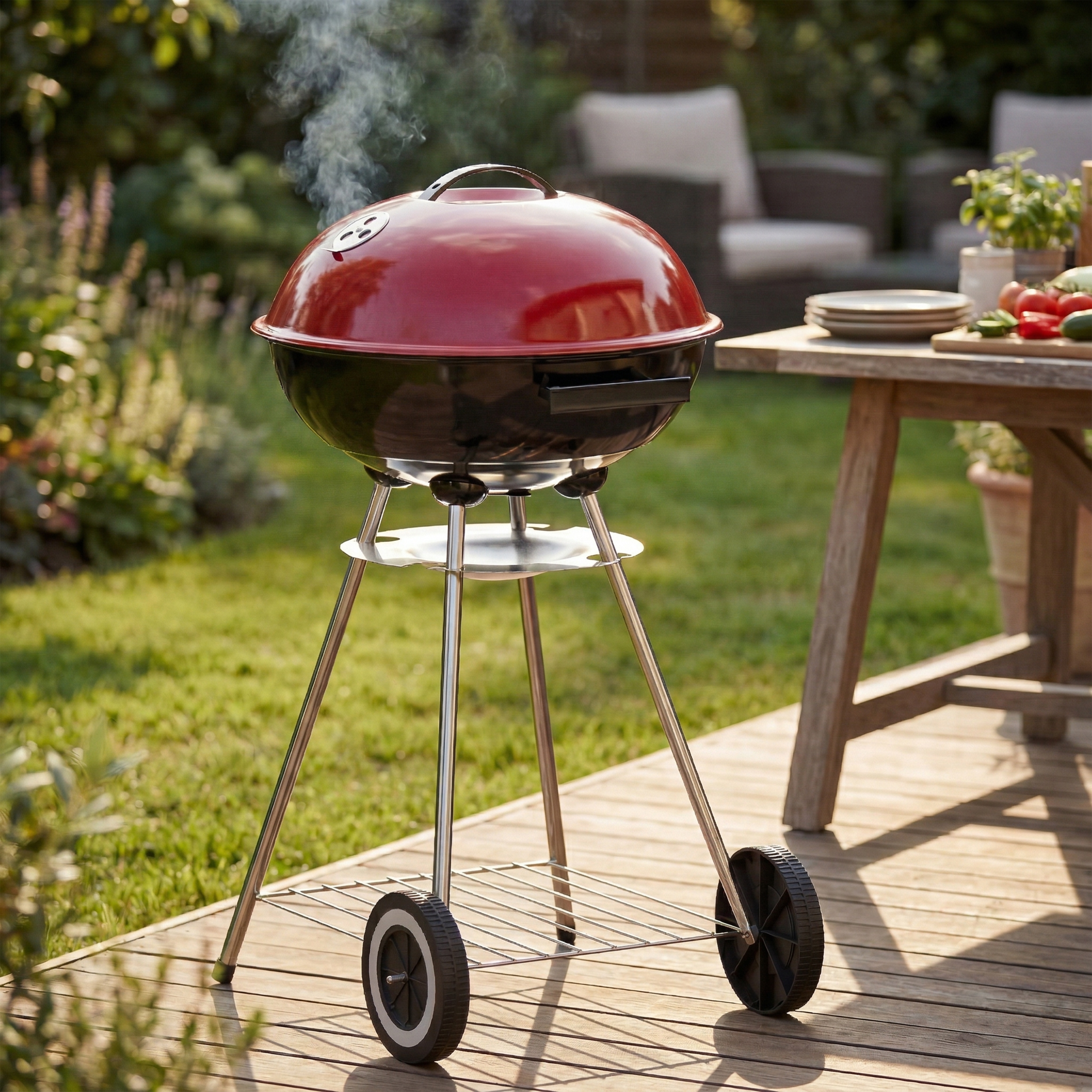 Garden Vida Memphis Freestanding Lightweight Portable Kettle BBQ Grill - Black & Red