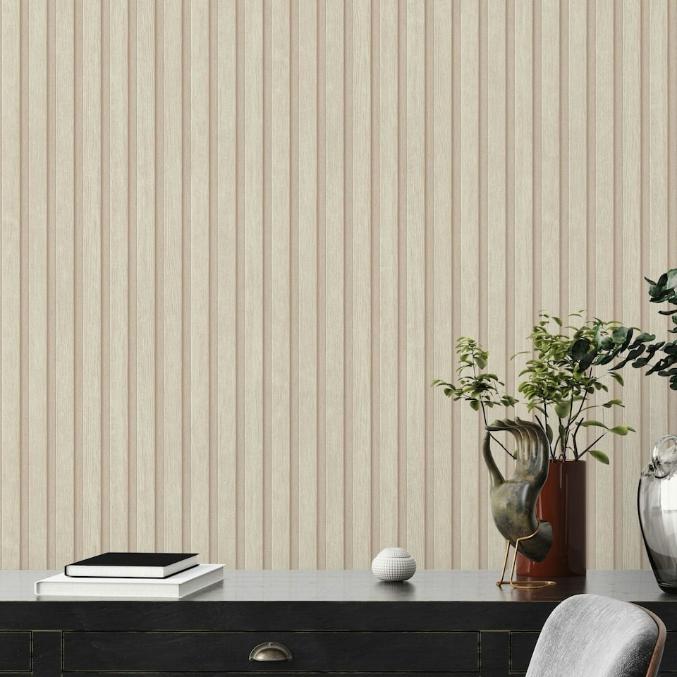 image 1 of AS Creation Wood Slats Wallpaper - Cream - One Size Cream