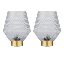 Set of 2 Porter - Battery Operated Satin Brass Lamps Clear Tex Glass Bronze | Clear