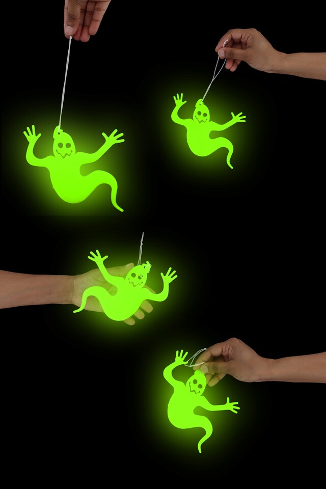 image 1 of Glow in the Dark Ghost Halloween Hanging Decorations 20cm - Pack of 3