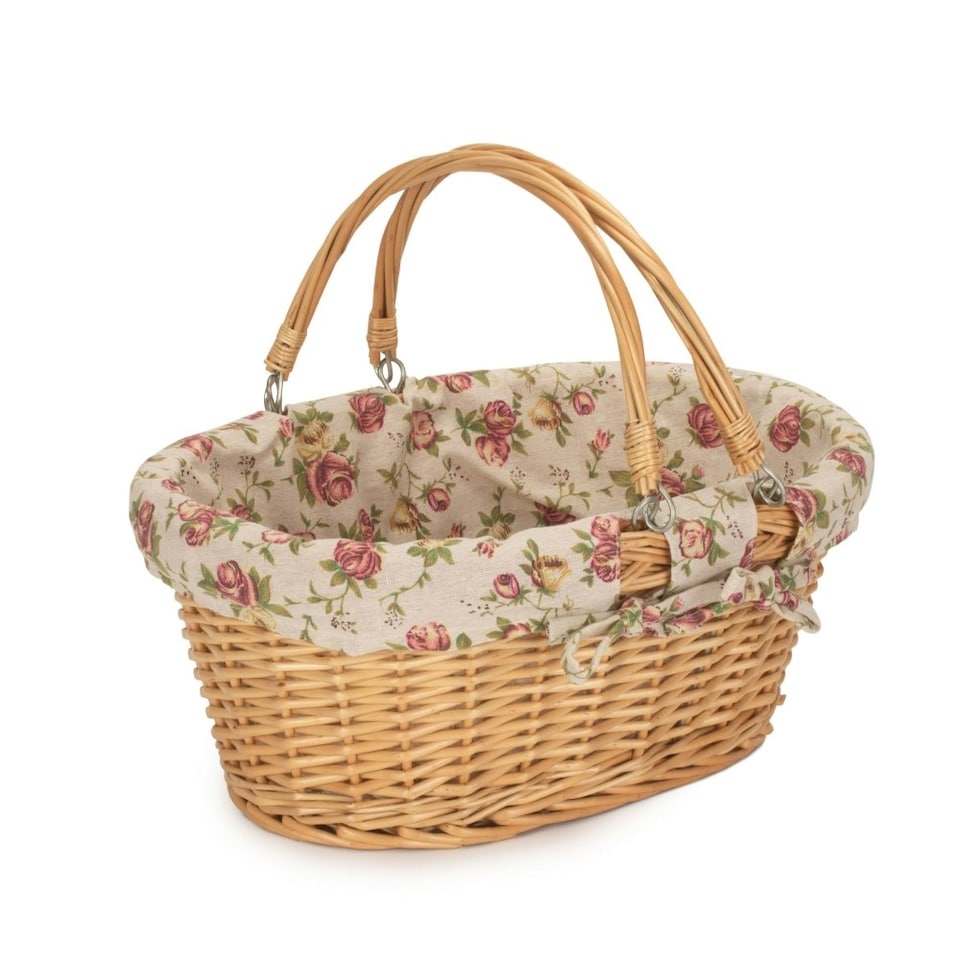 image 1 of Medium Swing Handle Shopping Basket with Lining Multi | Garden Rose | M