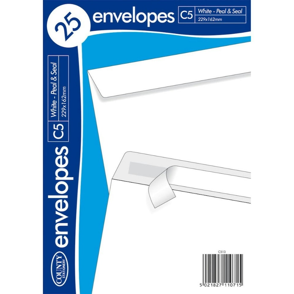 image 1 of County Peel & Seal 25 Pack C5 Envelopes White (80gsm)