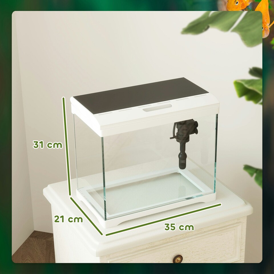 image 1 of PawHut 17L Glass Fish Tank with Filter System, LED Light, Water Pump, White