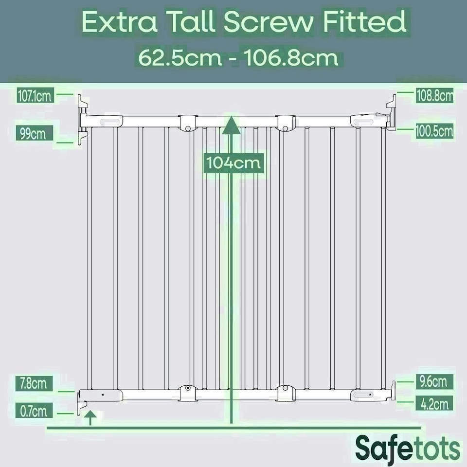 image 1 of Bettacare Extra Tall Screw Fitted Pet Safety Gate, 62.5cm - 106.8cm, White, 103.5cm in Height, Dog Stair Gate, Safety Barrier for Puppy