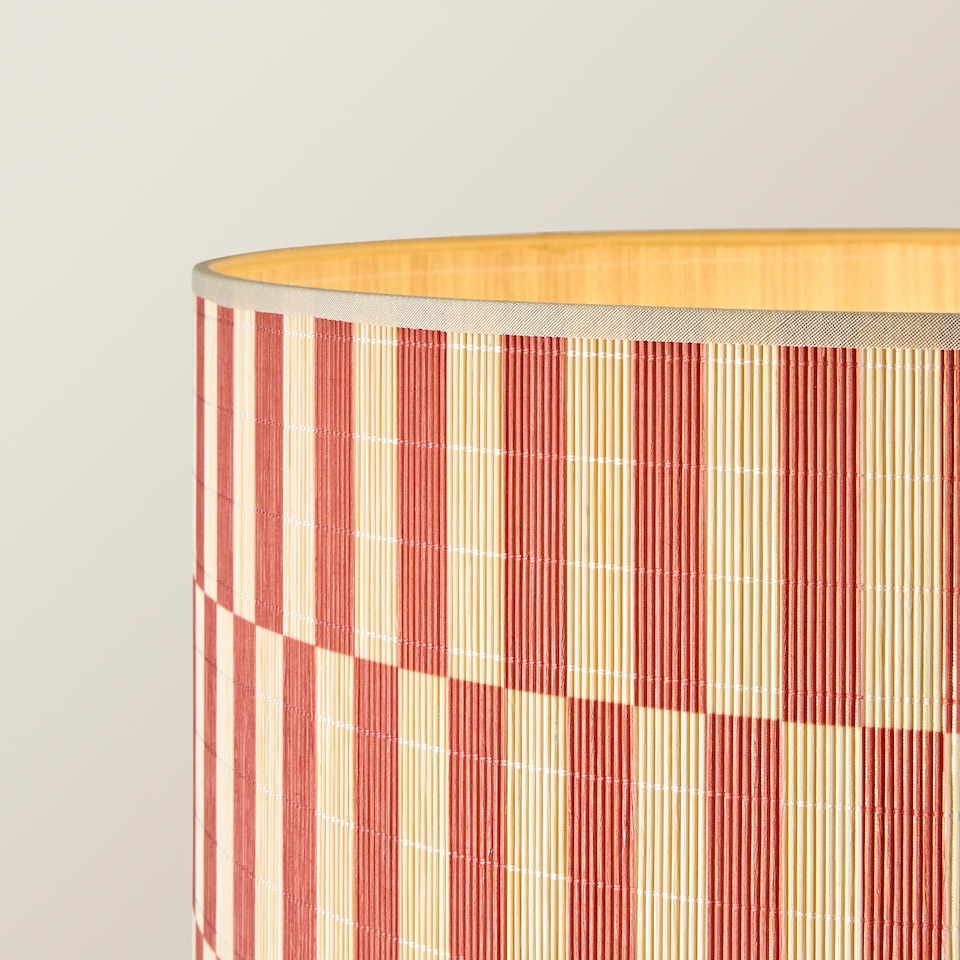 image 1 of ValueLights Morrigan Orange Check Bamboo Shade Tripod Floor Lamp & Bulb | Brown