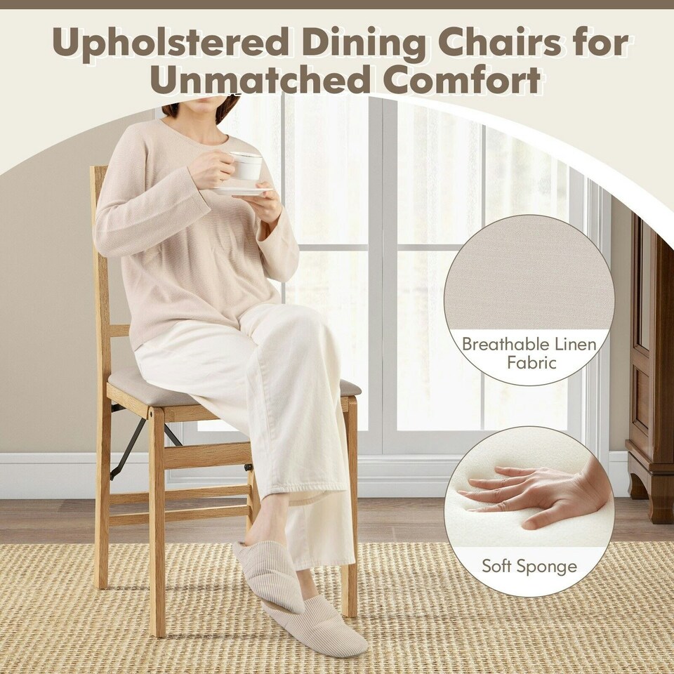 image 1 of COSTWAY Set of 2 Folding Dining Chairs Upholstered Beige White